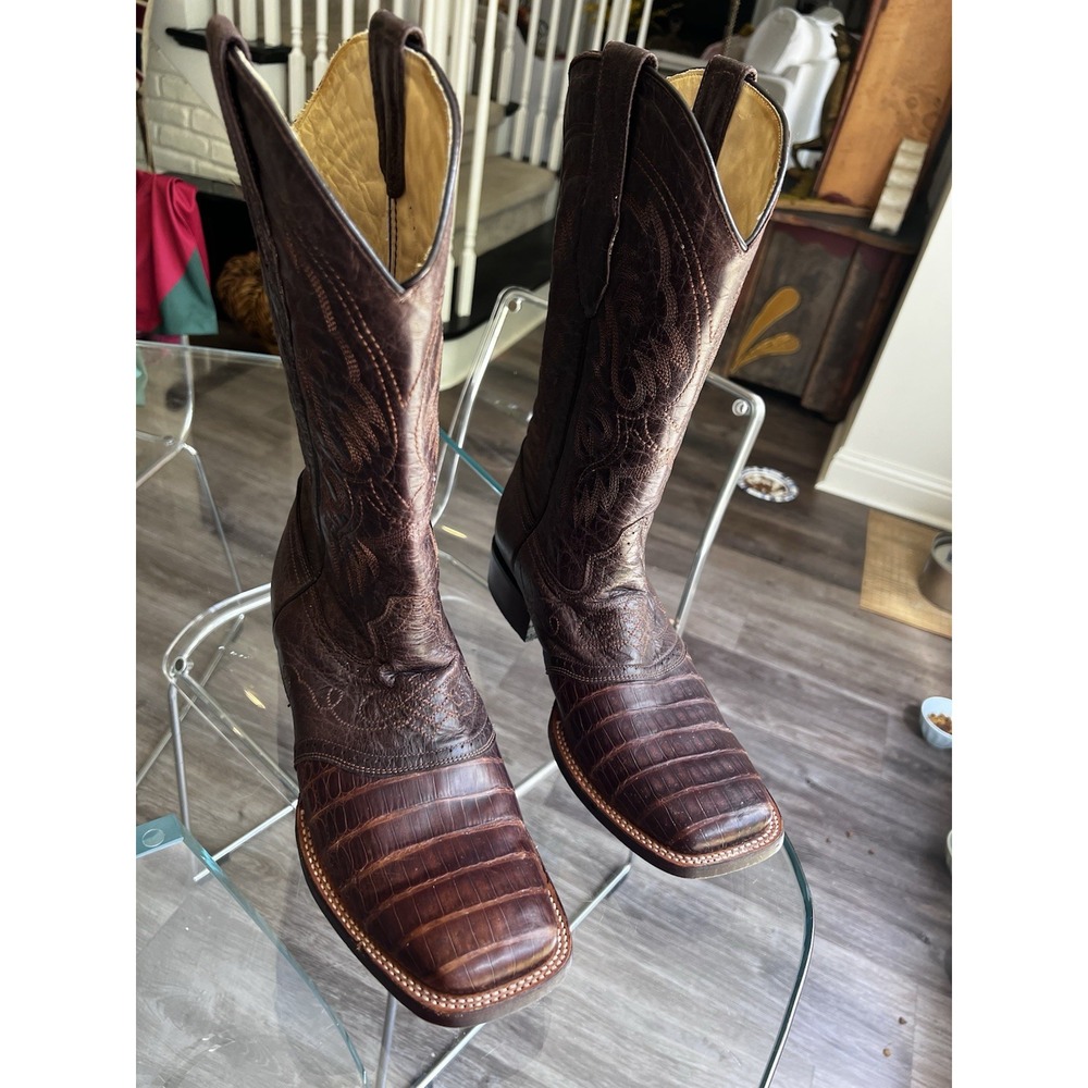 10.5 D Los Altos Brown Genuine Caiman Crocodile Belly Round Toe Western Boot